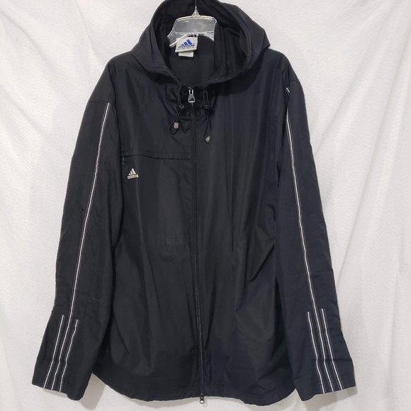 Vtg Adidas Black Zip Hood Windbreaker Activewear